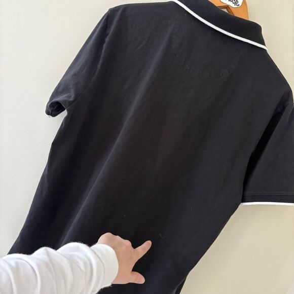 DKNY Black Polo Shirt White-Trimmed Collar see pix for stains/blemishes Men's L - Picture 11 of 11